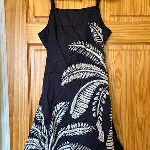 SHEIN Black Dress with White Leaf Embroidery